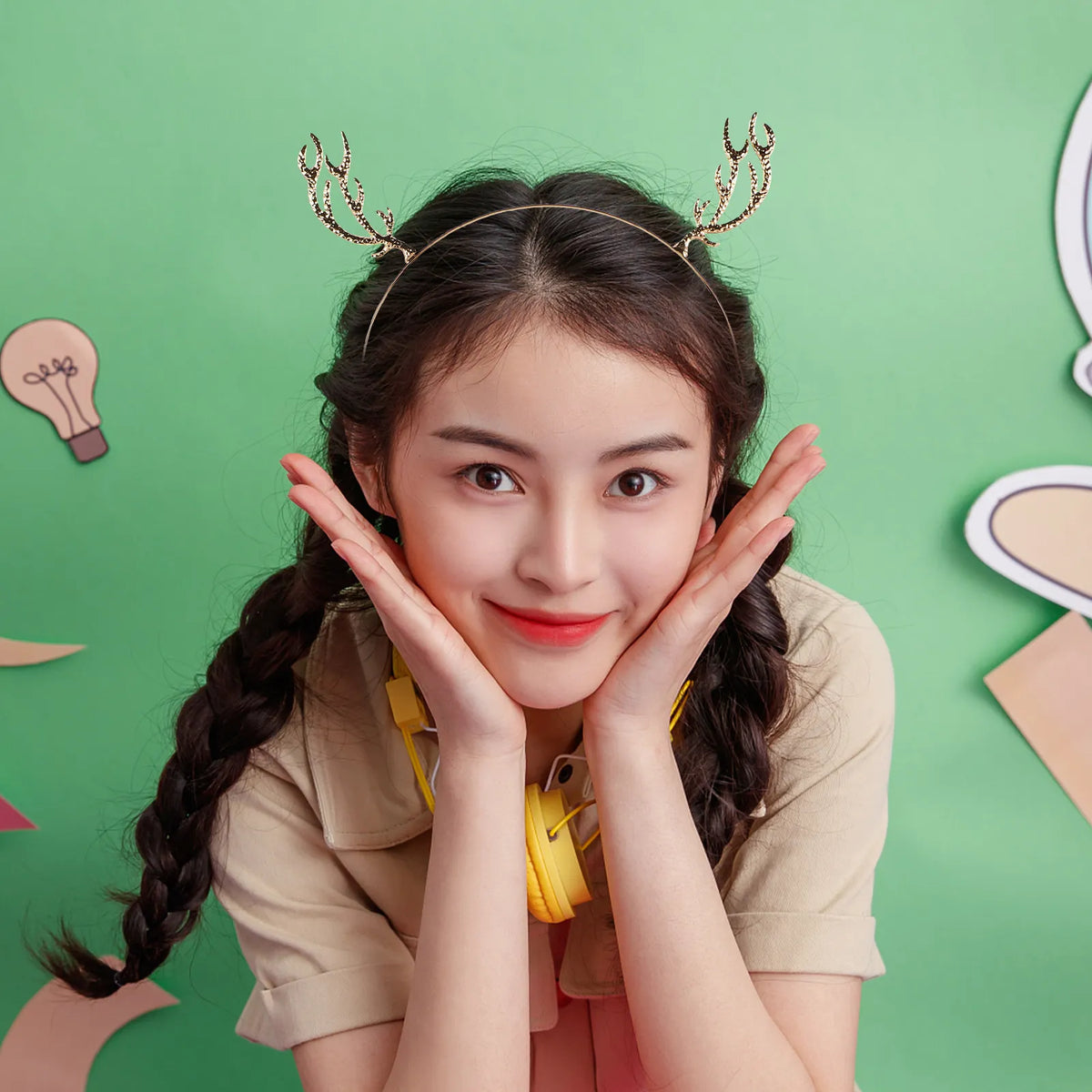 Sparkly Reindeer Antler Headband – Rhinestone Holiday Hair Hoop Holiday Antler Headband Richie's