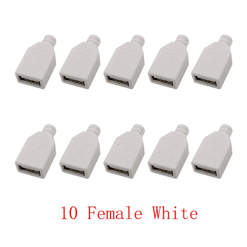 10Pcs USB 2.0 Type A Male Female 4-Pin Soldering Connector USB Soldering Connector Richie's White 10F