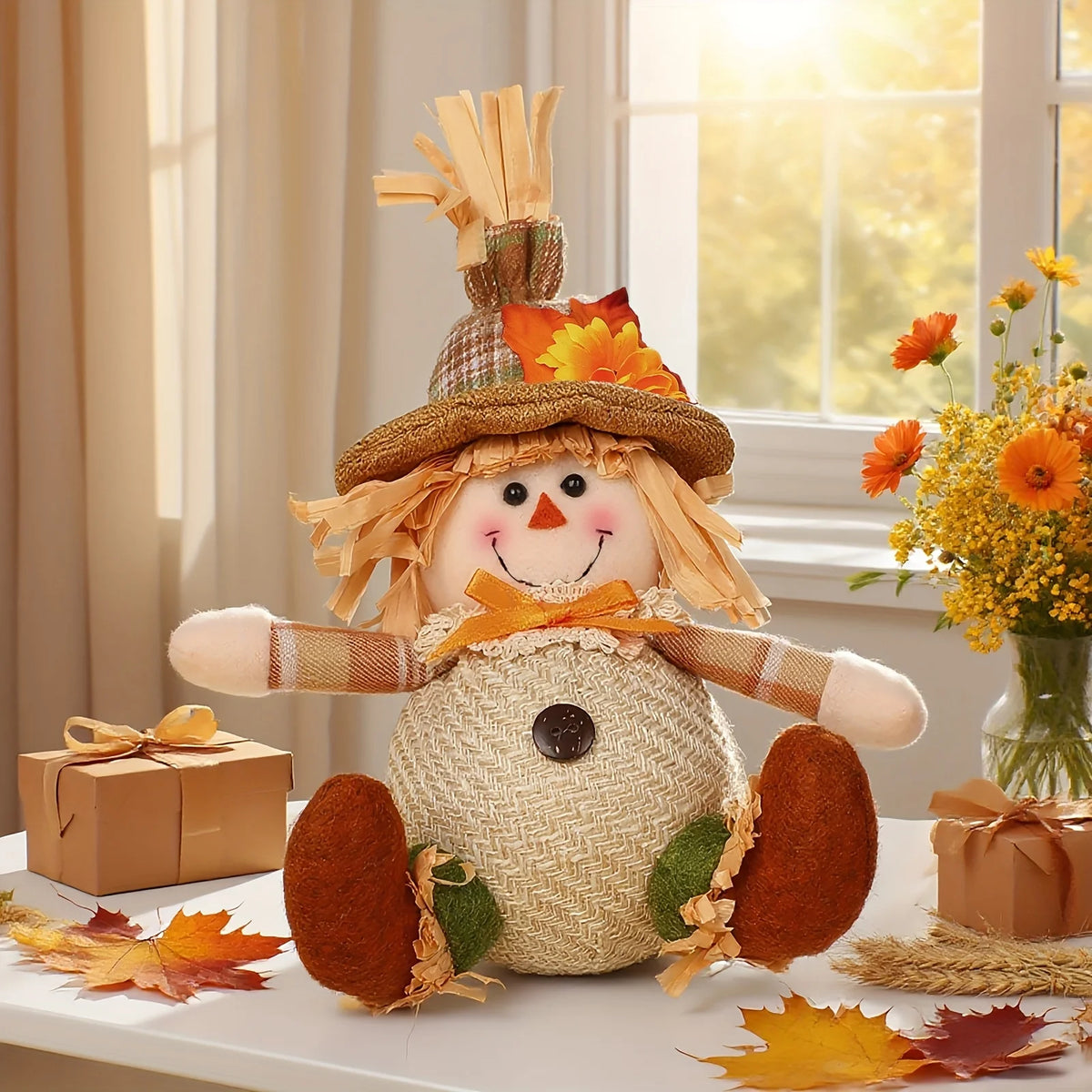 Rustic Autumn Scarecrow Decor – Plaid Sunflower Farmhouse Accent Seasonal Scarecrow Decor Richie's