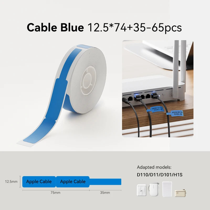 NIIMBOT Waterproof Thermal Label Paper D110 D11 Printer Stickers Thermal Label Roll Richie's Blue Cable