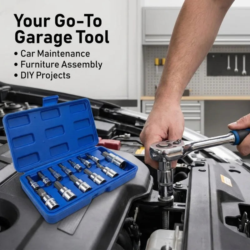 13pc Allen Key Hex Bit Socket Set 1/4" 3/8" 1/2" Drive CRV Steel Socket Wrench Set Richie's