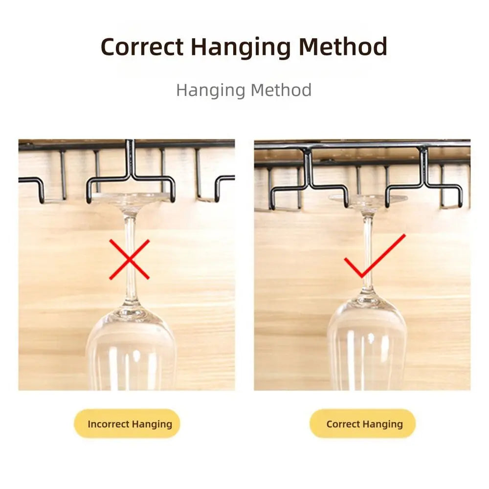 Iron Under Cabinet Wine Glass Holder Rack – Black | 2–6 Slots Wine Glass Rack Richie's