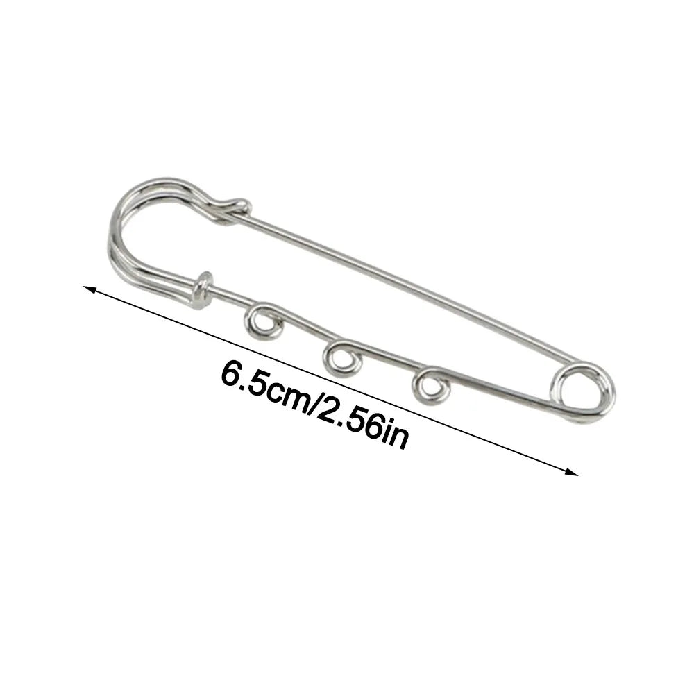 Silver Safety Brooch Pins DIY Charm Connectors Scarf Buckle Brooch Pin Richie's 6.5CM-With 3Rings