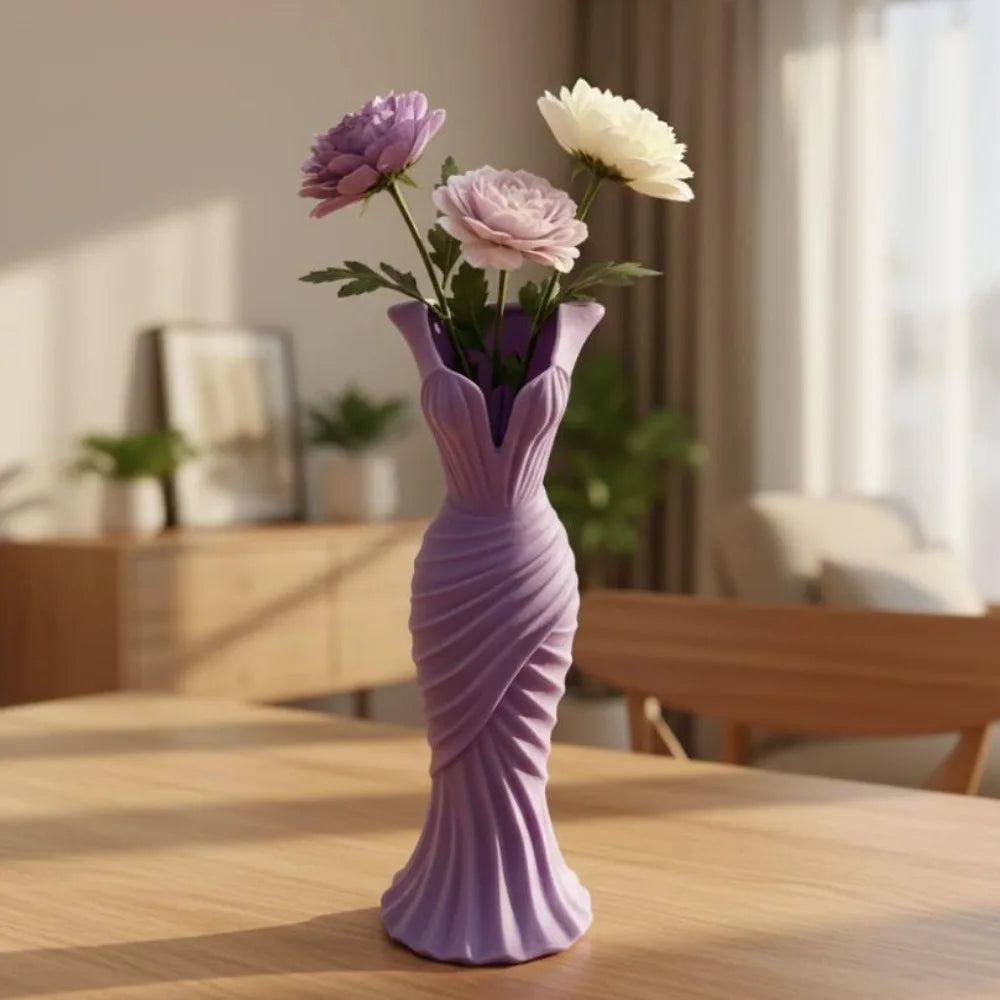 3D Printed Gown-Shaped Flower Vase | Elegant Dress Décor Decorative Vase Richie's Purple