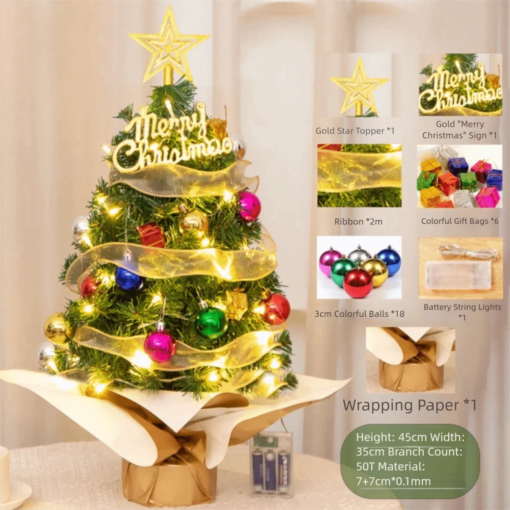 45cm Mini Tabletop Christmas Tree Set with Colored Ornaments Mini Christmas Tree Richie's Green 45cm