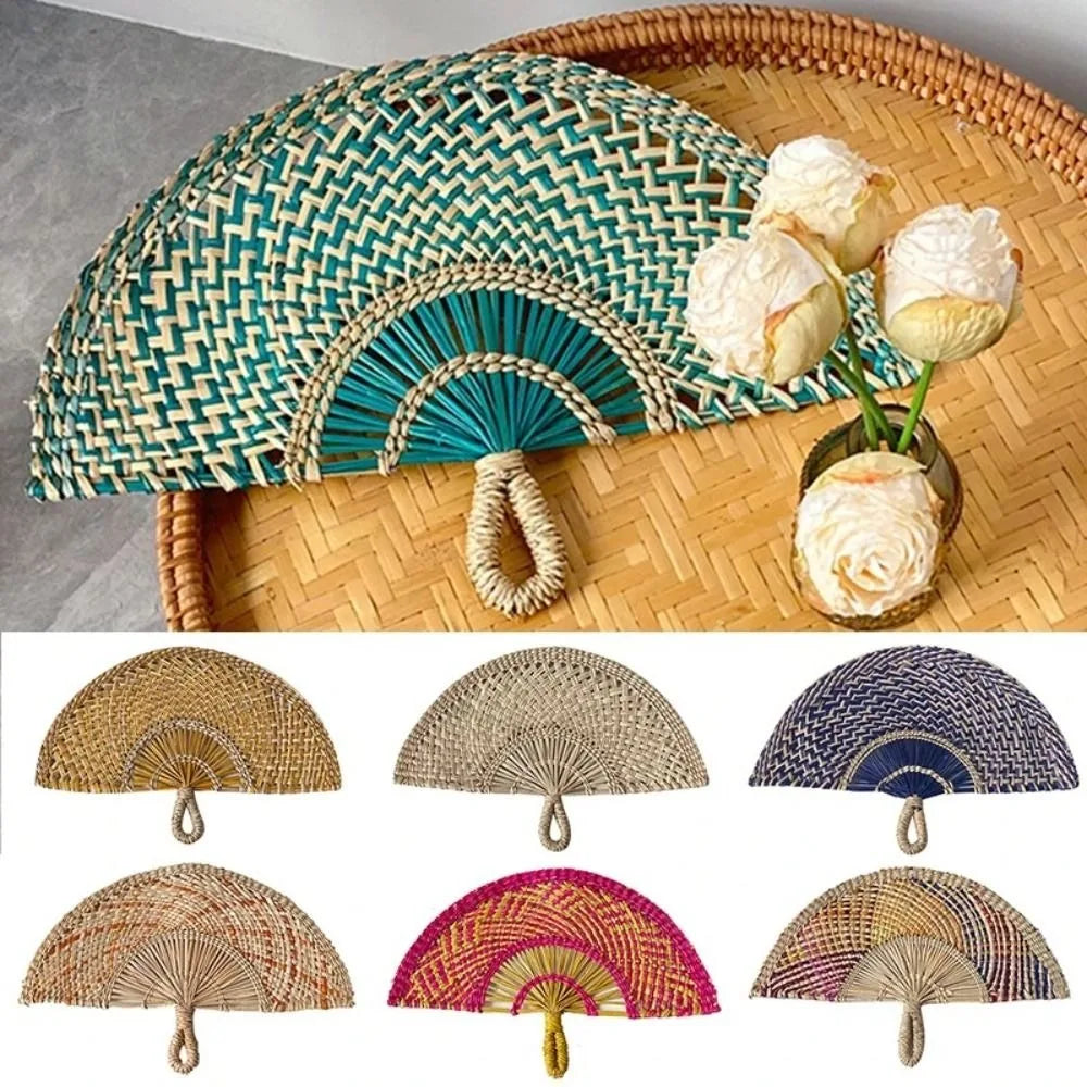 Handmade Natural Seaweed Straw Fan – Boho Semicircular Woven Fan Woven Decorative Fan Richie's
