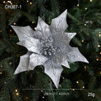 29cm Glitter Artificial Poinsettia Flower – Christmas Décor Christmas Artificial Flower Richie's Silver
