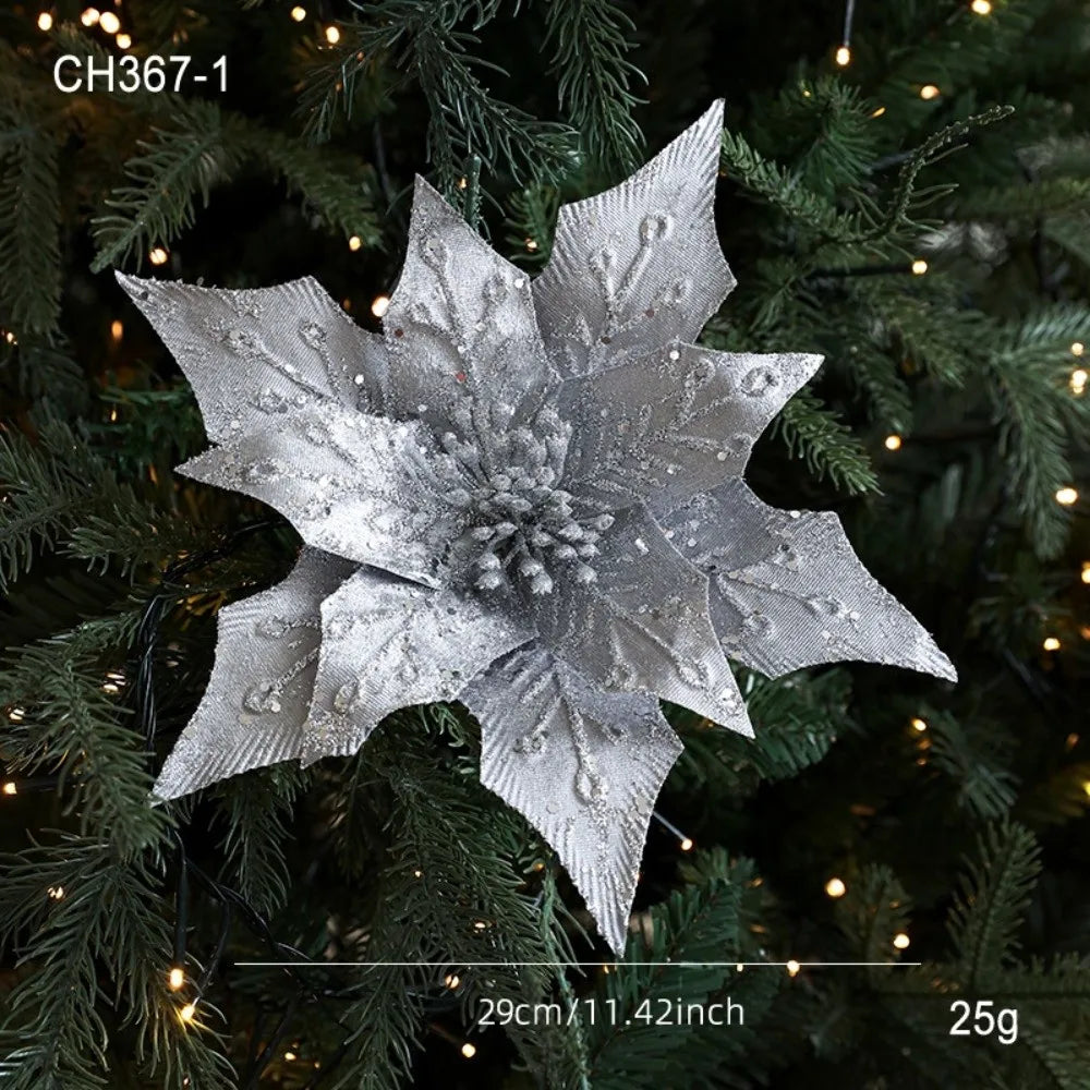 29cm Glitter Artificial Poinsettia Flower – Christmas Décor Christmas Artificial Flower Richie's Silver