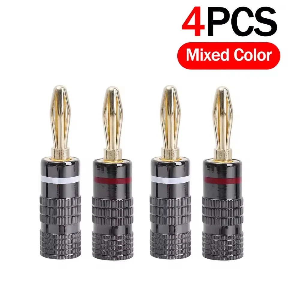 Gold-Plated 4mm Banana Plugs Solder-Free Screw Lock | FUCHU Audio Banana Plug Richie's 4PCS