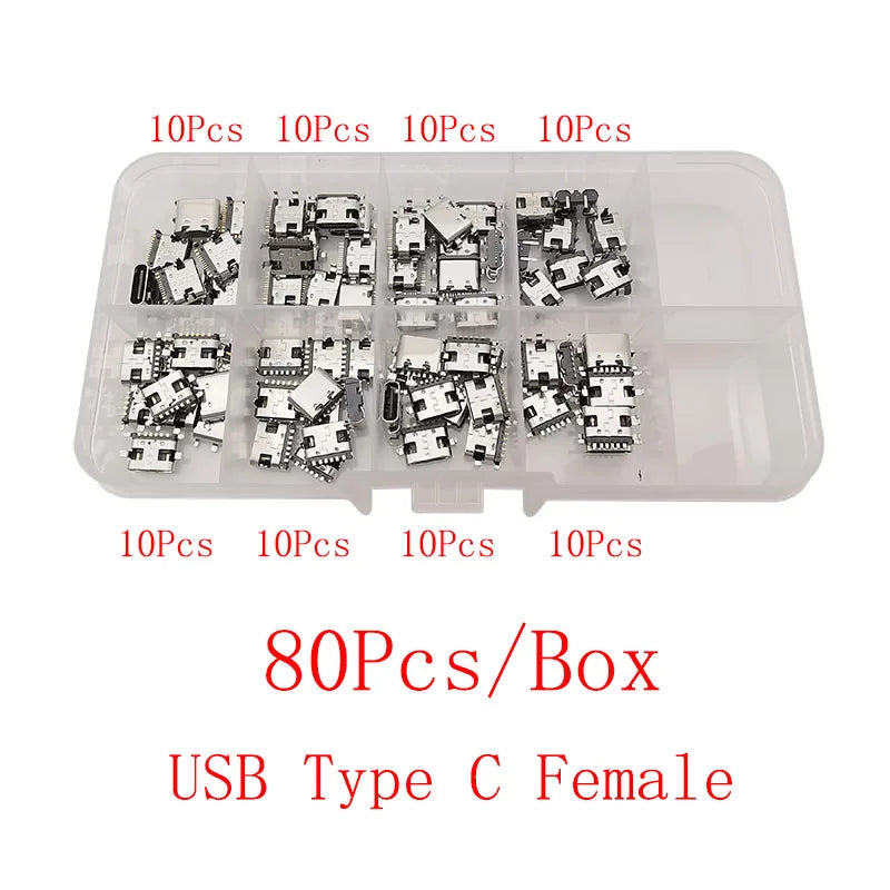 USB Type-C Female Connector Box – 2/6/16 Pin SMD PCB Sockets USB-C Connector Kit Richie's