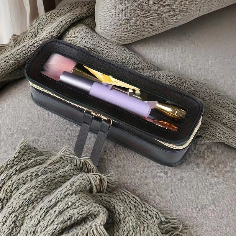 PU Leather Transparent Makeup Brush Bag | Cosmetic Storage Cosmetic Brush Bag Richie's