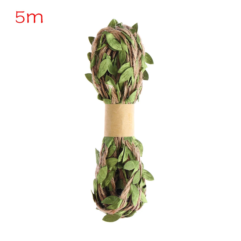 Vintage Jute Twine Burlap Rope with Artificial Leaves 5M/10M Decorative Craft Twine Richie's 5m