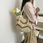 Hollow Flower Woven Cotton Tote Bag – Women's Beach Shoulder Bag Woven Tote Bag Richie's