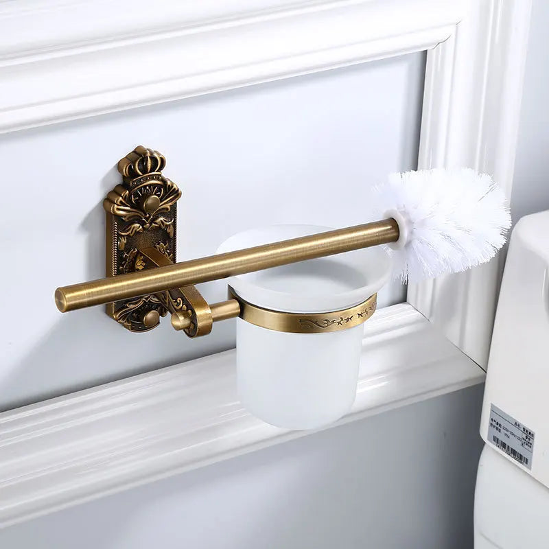 HOBHE Antique Brass Wall-Mounted Toilet Brush Holder Set Toilet Brush Holder Richie's