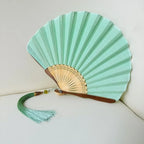 Retro Bamboo Folding Hand Fan – Shell Shape Green, Unisex Folding Hand Fan Richie's