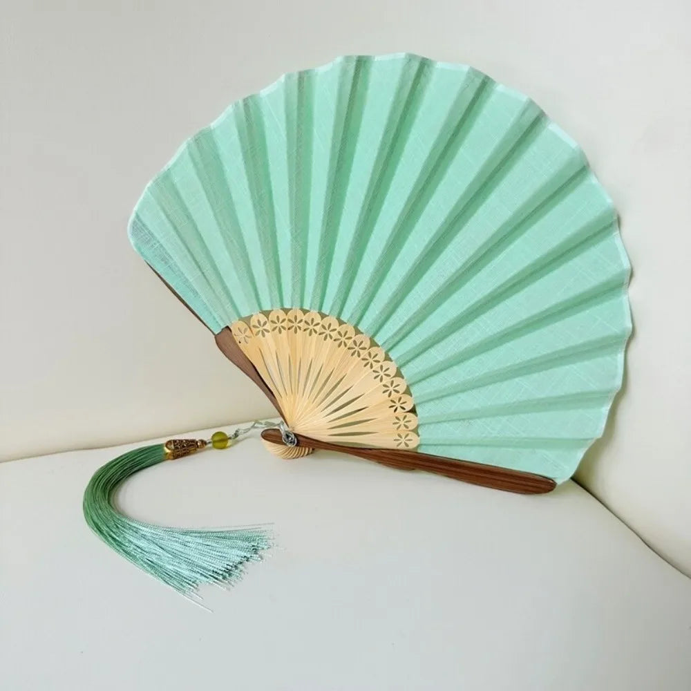 Retro Bamboo Folding Hand Fan – Shell Shape Green, Unisex Folding Hand Fan Richie's
