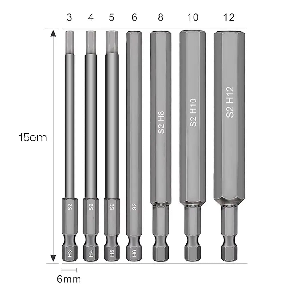 Magnetic Hex Allen Drill Bit Set 7/10Pcs S2 Steel 1.5–12mm Hex Screwdriver Bit Set Richie's 7Pcs-150mm