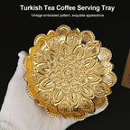 Gold Turkish Serving Tray – Embossed Round Iron Centerpiece Decorative Serving Tray Richie's