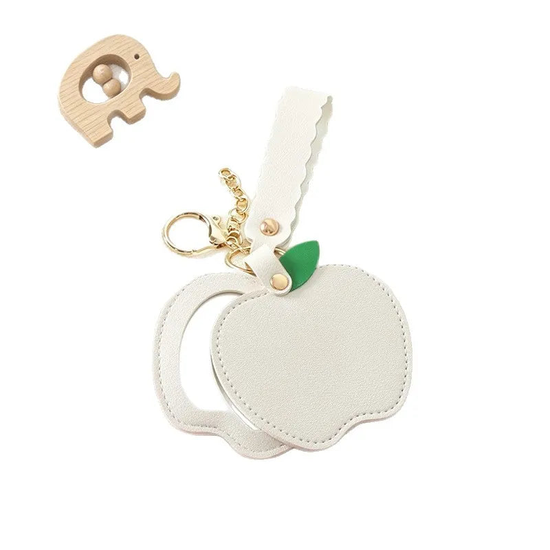 Apple Shape Mini Makeup Mirror Keychain – PU Leather Portable Compact Mirror Keychain Richie's