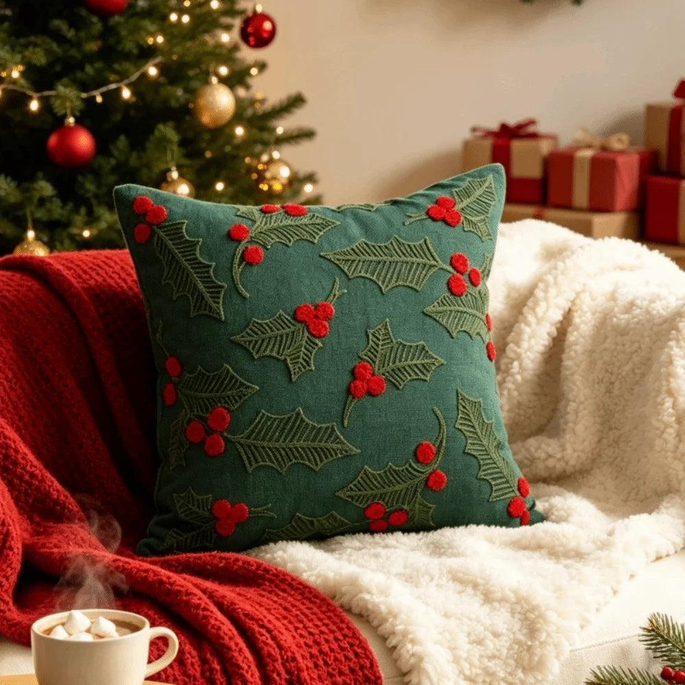 Chenille Christmas Tree Pillow Cover – Embroidered Holiday Cushion Throw Pillow Cover Richie's A
