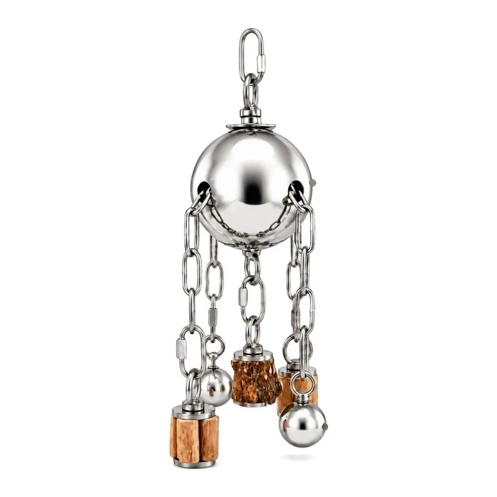 Stainless Steel Hanging Bell Parrot Chew Toy | Natural Wood Bird Chew Toy Richie's