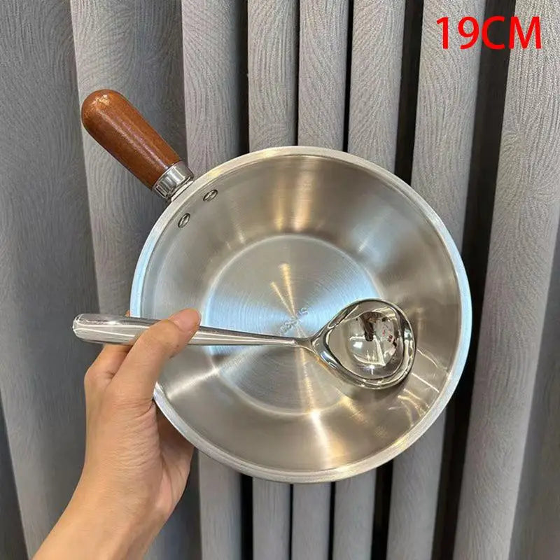 Stainless Steel Mini Cooking Pot Wood Handle & Spoon | Solo Pot Mini Saucepan Richie's 19CM