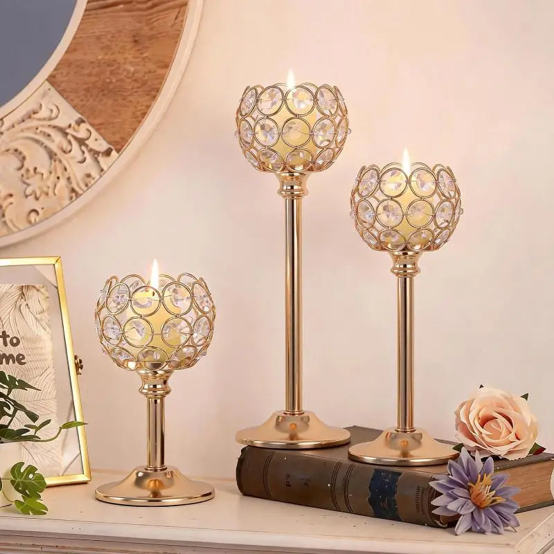 Gold Crystal Tealight Candle Holder – Festive Home Decor Candle Holder Richie's