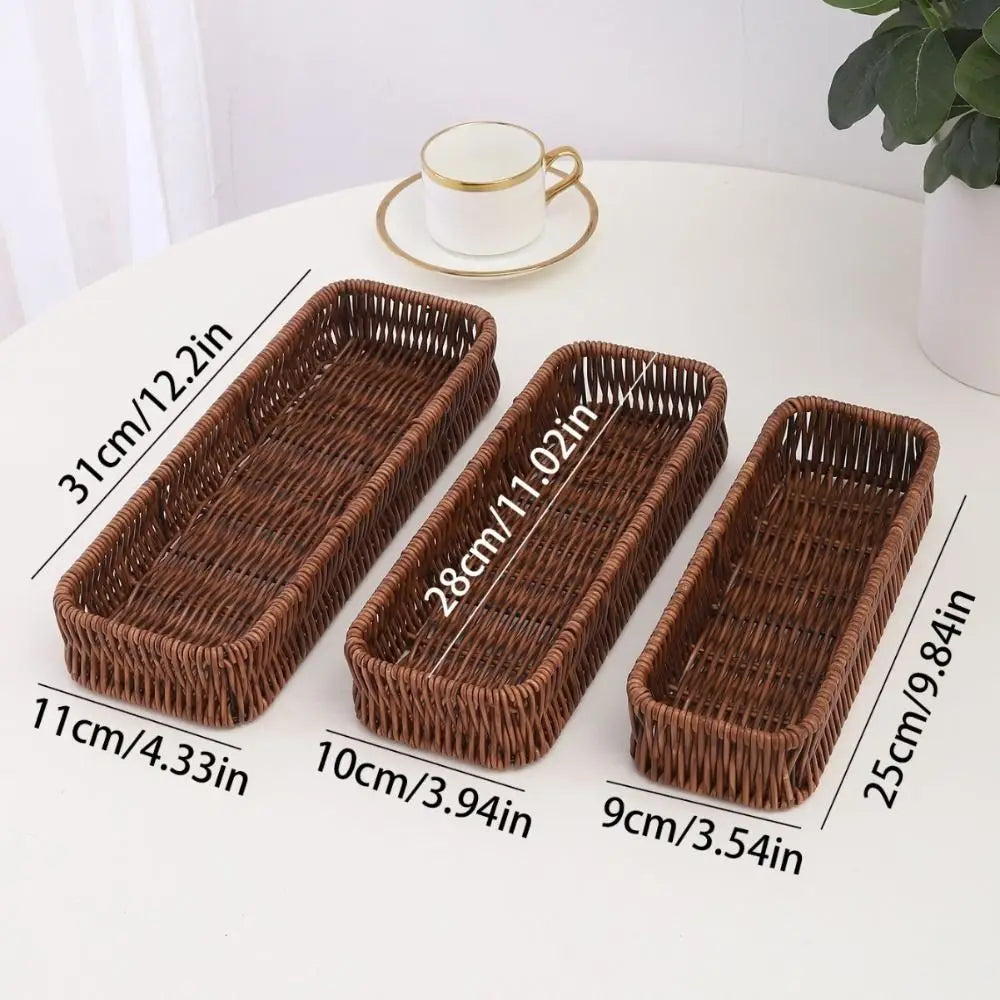 Faux Rattan Plastic Storage Basket Rectangle Wicker Tray Organizer Storage Basket Richie's