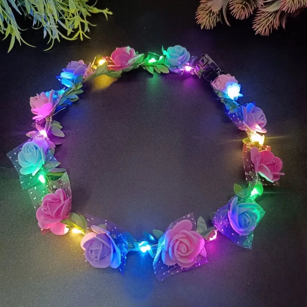 LED Rose Flower Wreath Headband – Light-Up Floral Garland Crown LED Floral Headband Richie's E