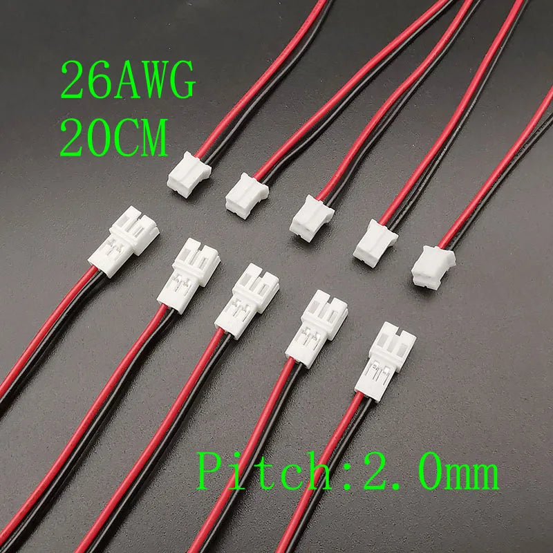 JST 2-Pin Connector Male Female – 1.25mm, 2.0mm & 2.54mm Pitch Wire Plug Connector Richie's Pitch 2.0mm 2Pin 10Pairs|Male Female