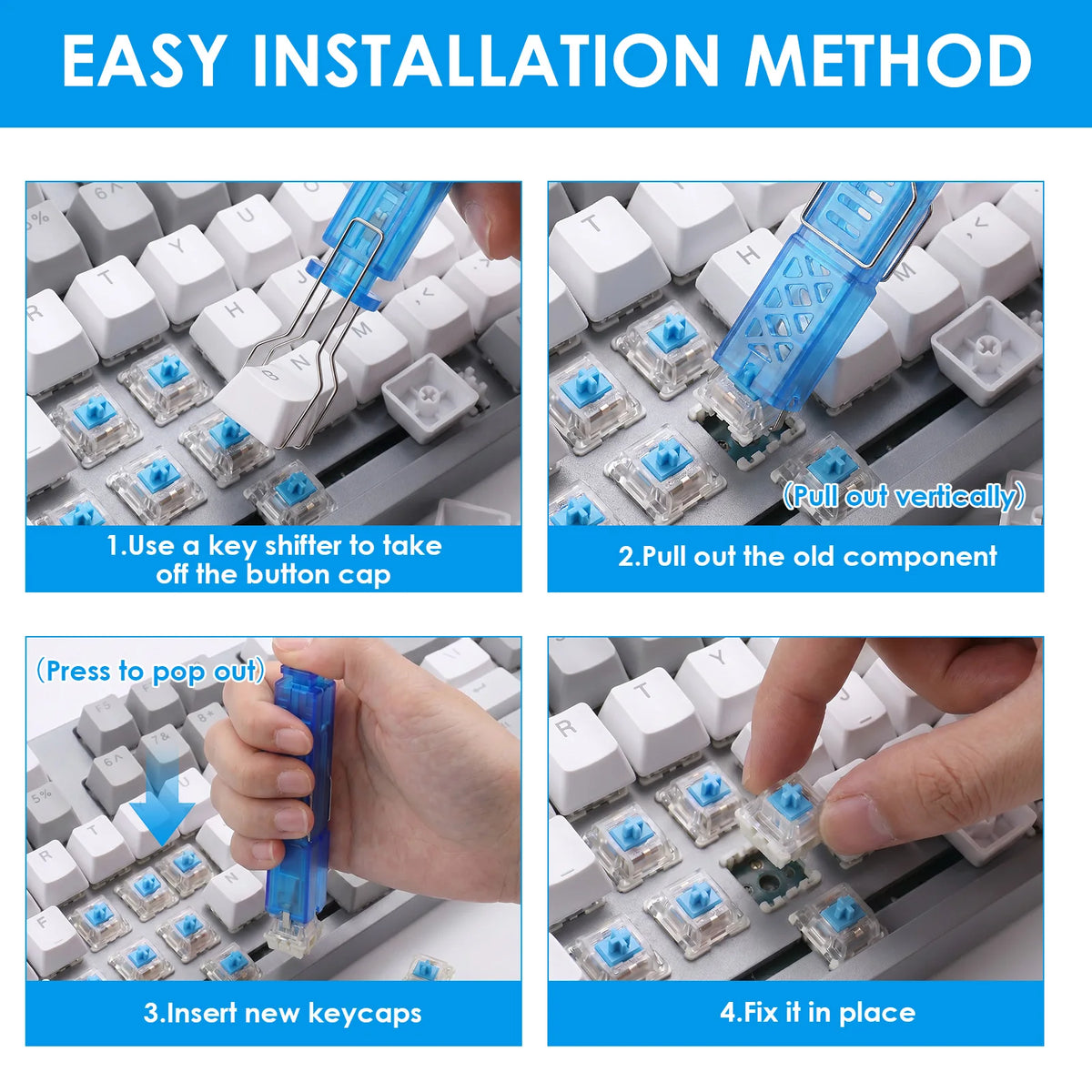100Pcs Blue Clicky Mechanical Keyboard Switches – Tactile, LED Keyboard Switches Richie's