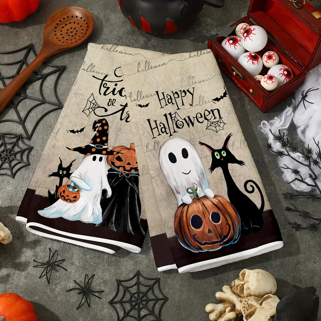 Halloween Kitchen Towel Set – Pumpkin & Black Cat Dishcloths 2pc Kitchen Towel Set Richie's