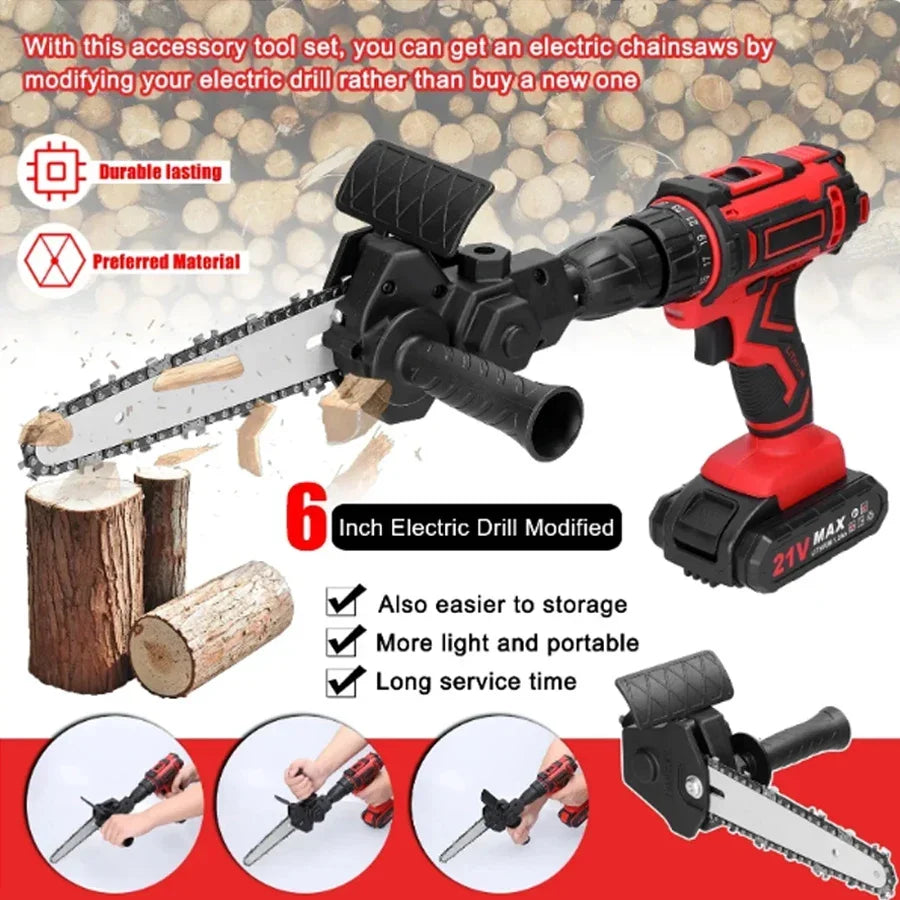 Electric Drill to Chainsaw Kit – 4 & 6 Inch Conversion Set Chainsaw Drill Attachment Richie's