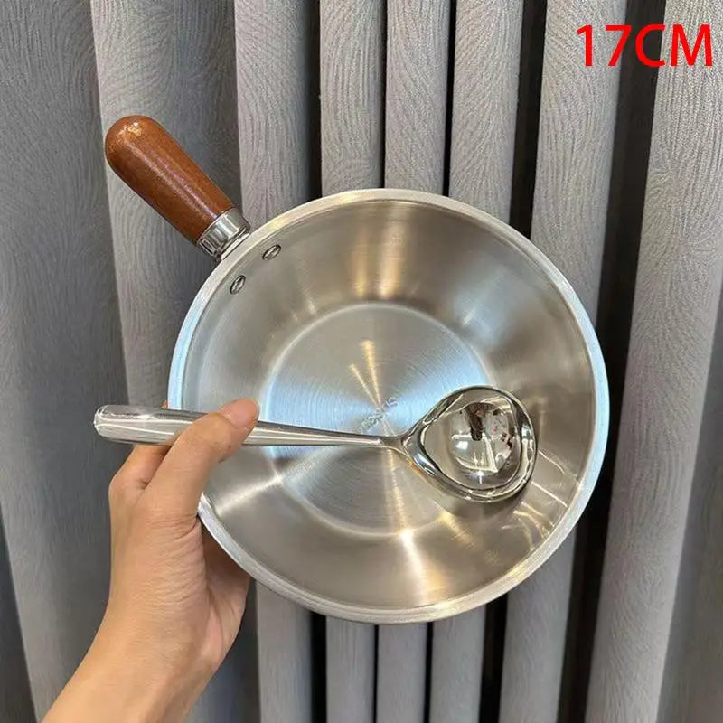 Stainless Steel Mini Cooking Pot Wood Handle & Spoon | Solo Pot Mini Saucepan Richie's 17CM