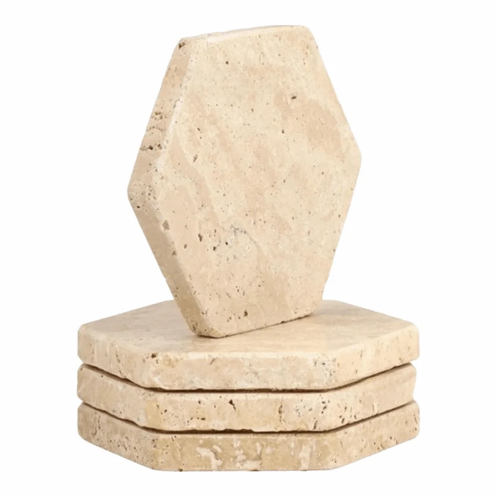 Natural Marble Coasters – Heat Resistant Non-Slip Travertine Set Marble Coasters Set Richie's Hexagon 4PCS L