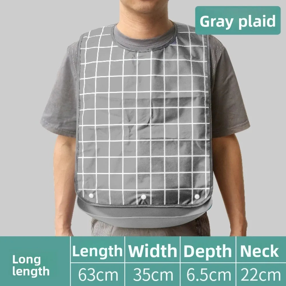 Waterproof Adult Bib Washable Dining Apron S/M/L Adjustable Adult Dining Bib Richie's Grey-L