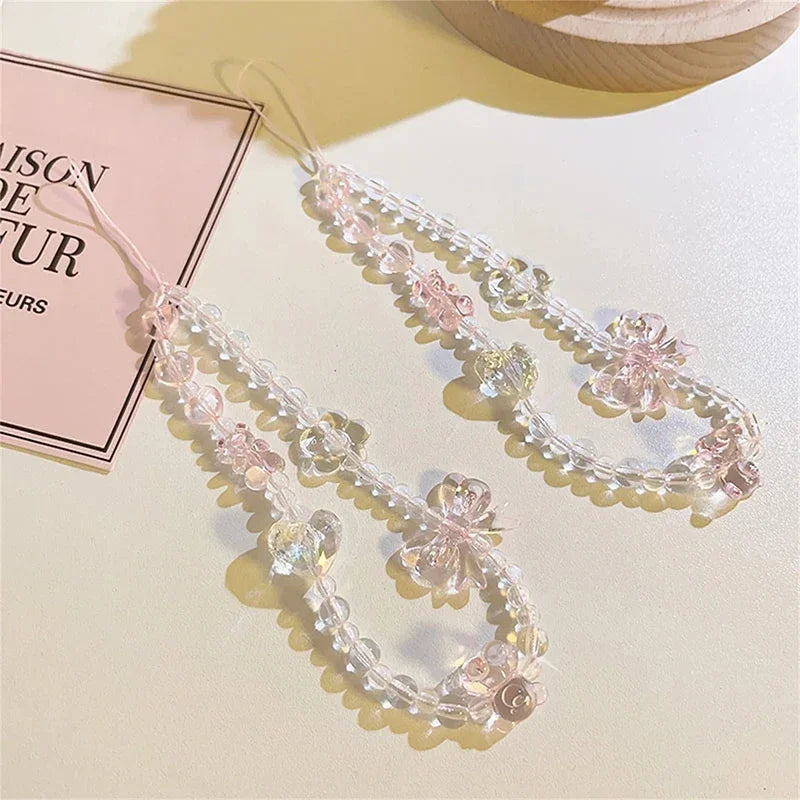 Korean Pink Bear Butterfly Phone Strap Lanyard Keychain Charm Phone Strap Keychain Richie's