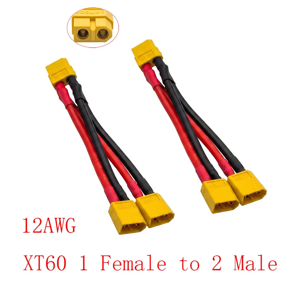 2Pcs XT60 Parallel Y Splitter 12/14AWG Silicone Wire RC Drone RC Power Connector Richie's 12AWG 1 F to 2 M