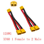 2Pcs XT60 Parallel Y Splitter 12/14AWG Silicone Wire RC Drone RC Power Connector Richie's 12AWG 1 F to 2 M