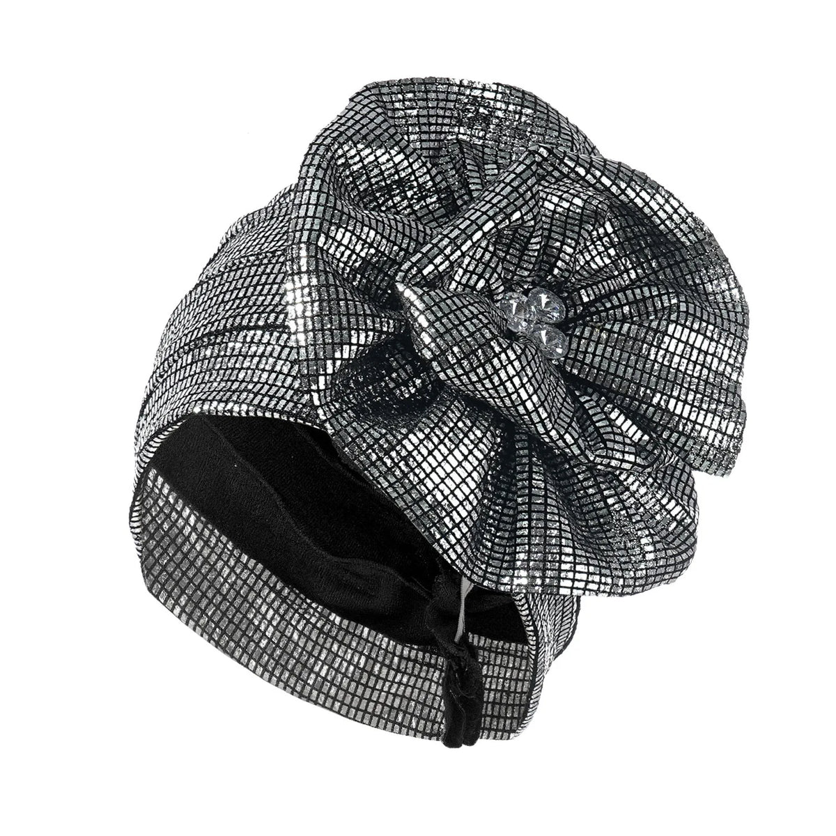 Women Glitter Turban Hat Rhinestone Flower Hijab Bonnet Cap Turban Hat Richie's 12695-sliver
