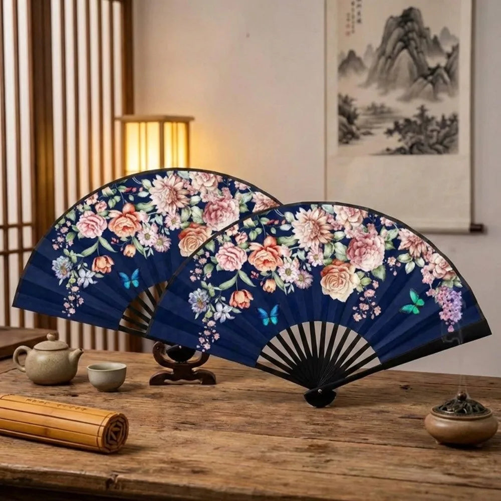 Chinese Silk Folding Fan – Handmade Floral Dance & Décor Fan Decorative Folding Fan Richie's