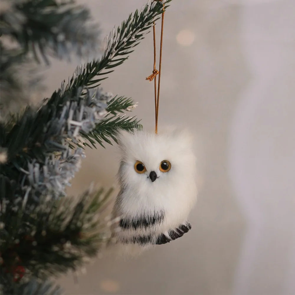 Faux Fur Animal Christmas Ornaments – Owl Bunny Squirrel Christmas Ornament Richie's Owl with Lanyard