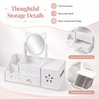 Cat Ear Makeup Organizer with Mirror & Drawers – White Makeup Organizer Richie's