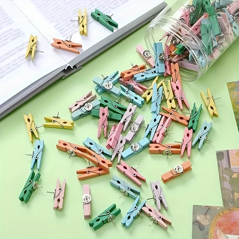 50pcs Pastel Push Pins with Wooden Clips – Colorful Thumb Tacks Decorative Push Pins Richie's