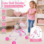 Pink Foldable Doll Stroller Pretend Play Toy – Girls Gift Doll Stroller Toy Richie's