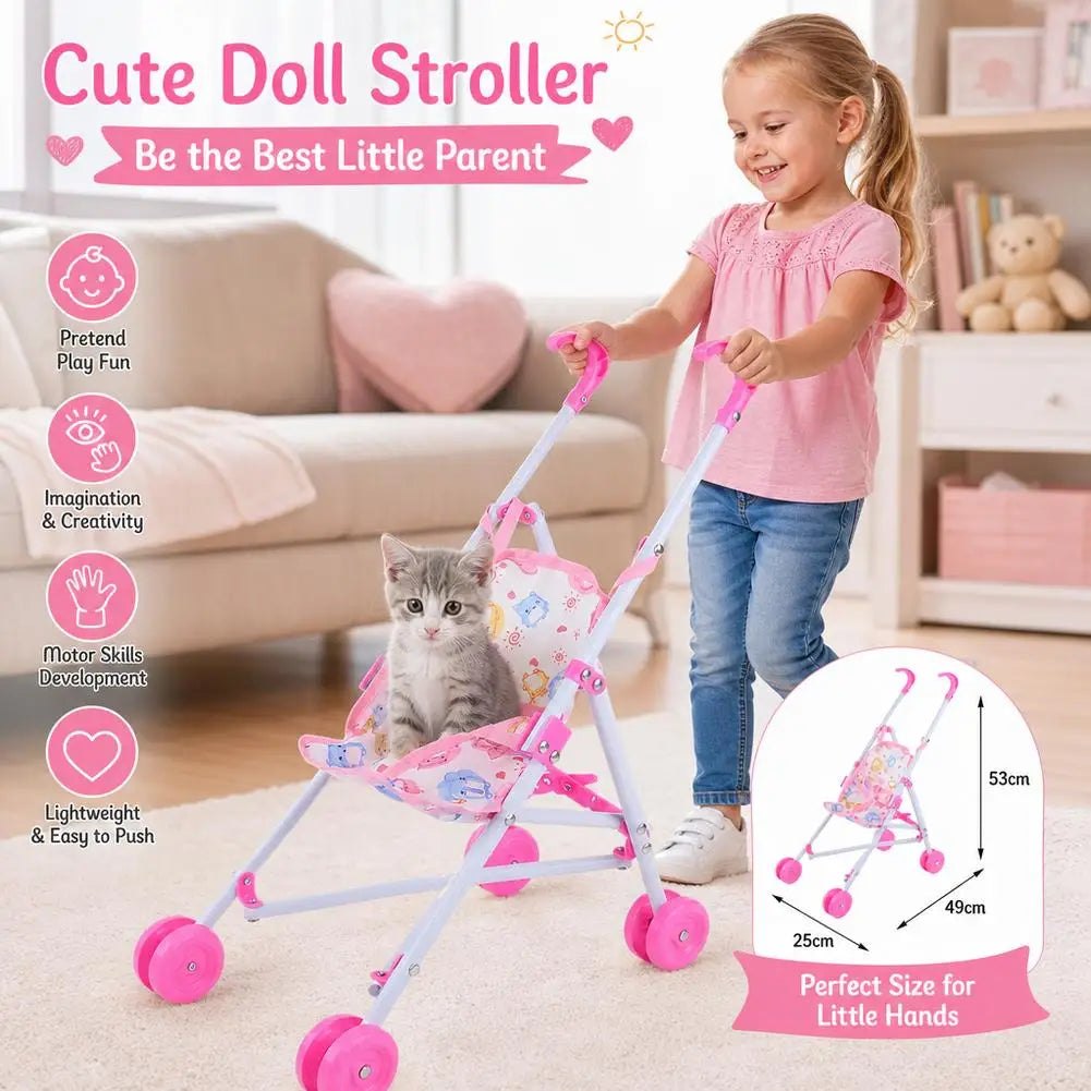 Pink Foldable Doll Stroller Pretend Play Toy – Girls Gift Doll Stroller Toy Richie's