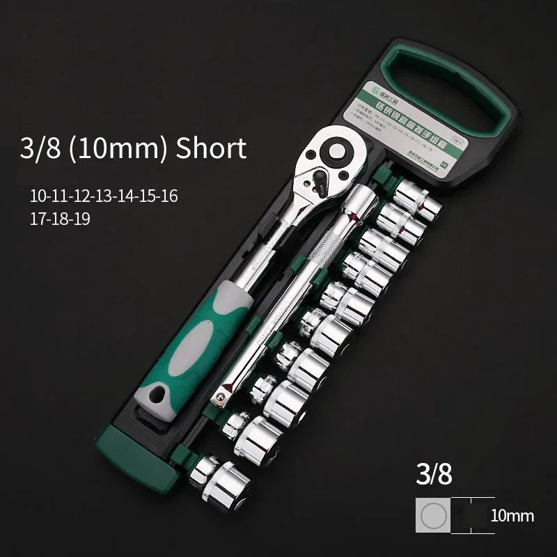 12-Piece Ratchet Wrench Socket Set 1/4 3/8 1/2 Drive – Cr-V Steel Ratchet Socket Set Richie's 3-8 Short