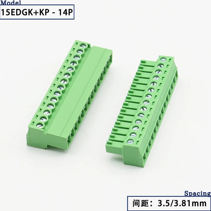 15EDGK PCB Screw Terminal Block 2–24 Pin Plug-In Connector Set PCB Terminal Block Richie's 14P 3.81MM 1 Set