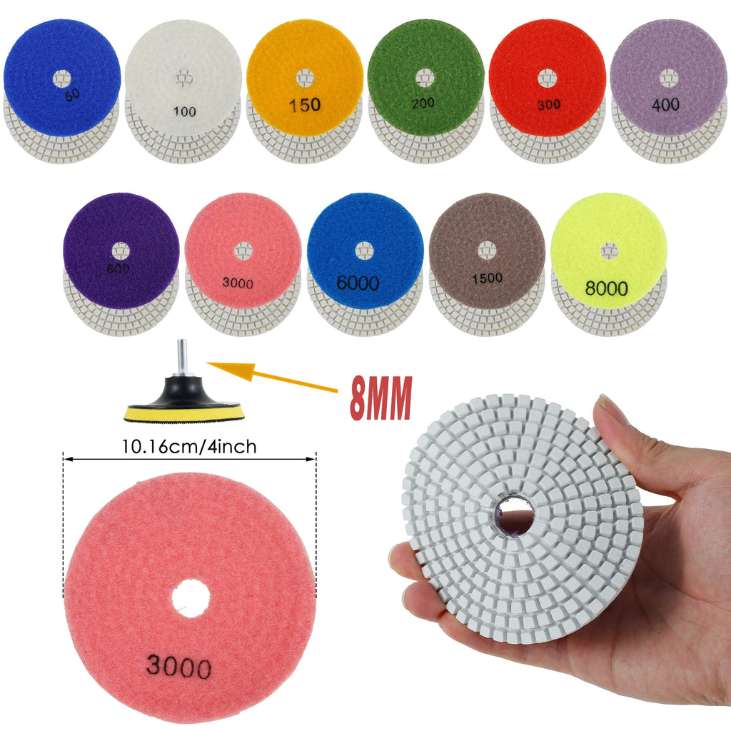4" Diamond Polishing Pads Kit 10-16 Pcs Wet/Dry for Granite Diamond Polishing Pads Richie's 12pcs 50-8000 4 inches multi-tool