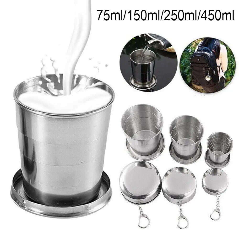 Collapsible Stainless Steel Travel Cup with Keychain & Lid Collapsible Travel Cup Richie's